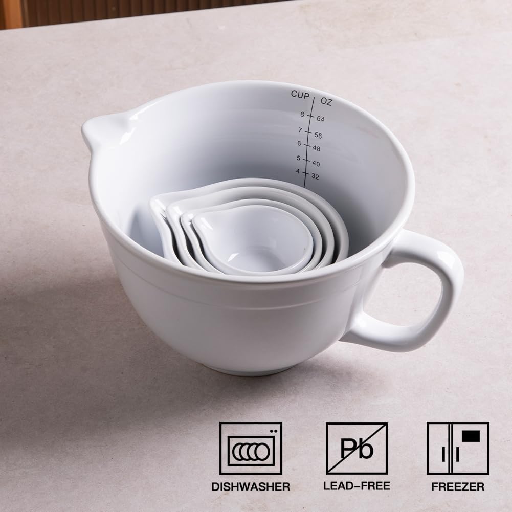 Sweejar Porcelain Mixing Bowl with Scale, Ceramic Serving Container for Baking, Prepping, Cooking