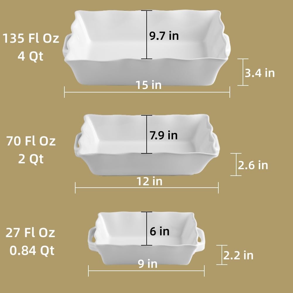 Sweejar Casserole Baking Dishes for Oven | Ceramic Bakeware Set of 3