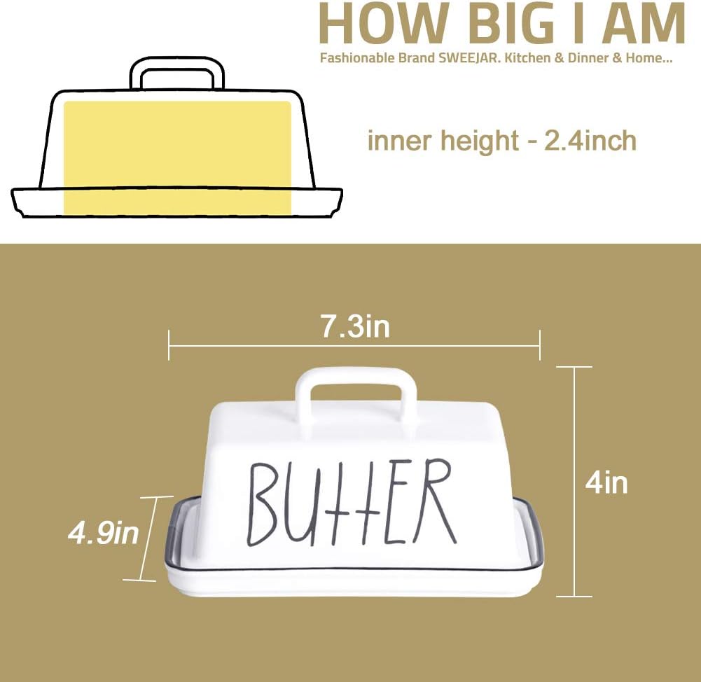 Sweejar Ceramic Butter Dish with Handle Lid | 7.3 Inch