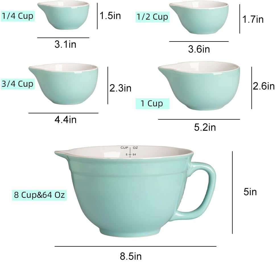 Sweejar Porcelain Mixing Bowl with Scale, Ceramic Serving Container for Baking, Prepping, Cooking