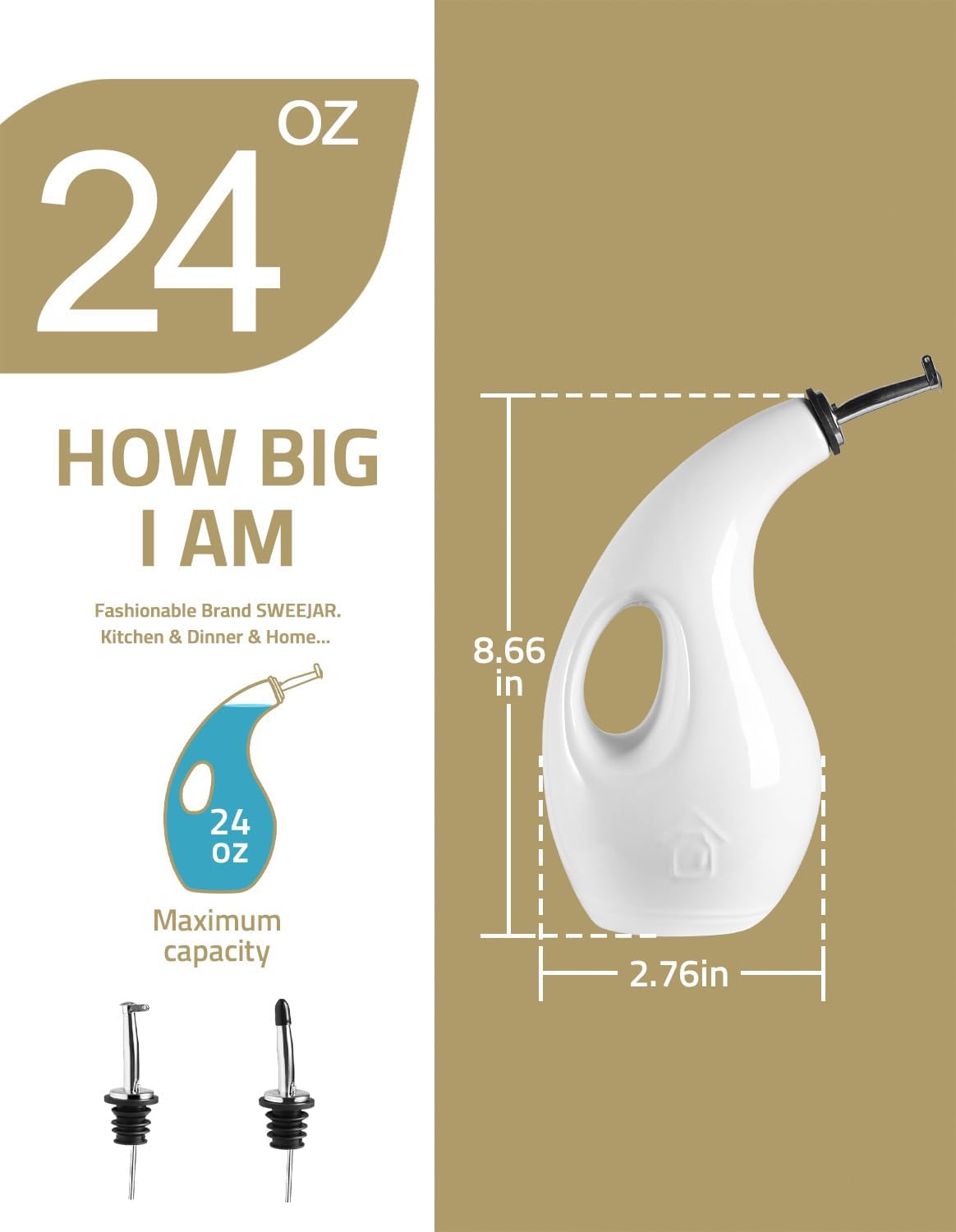 Sweejar Ceramic Olive Oil Bottle Dispenser | Storage Vinegar, Coffee Syrups, Liquids | 24 Oz