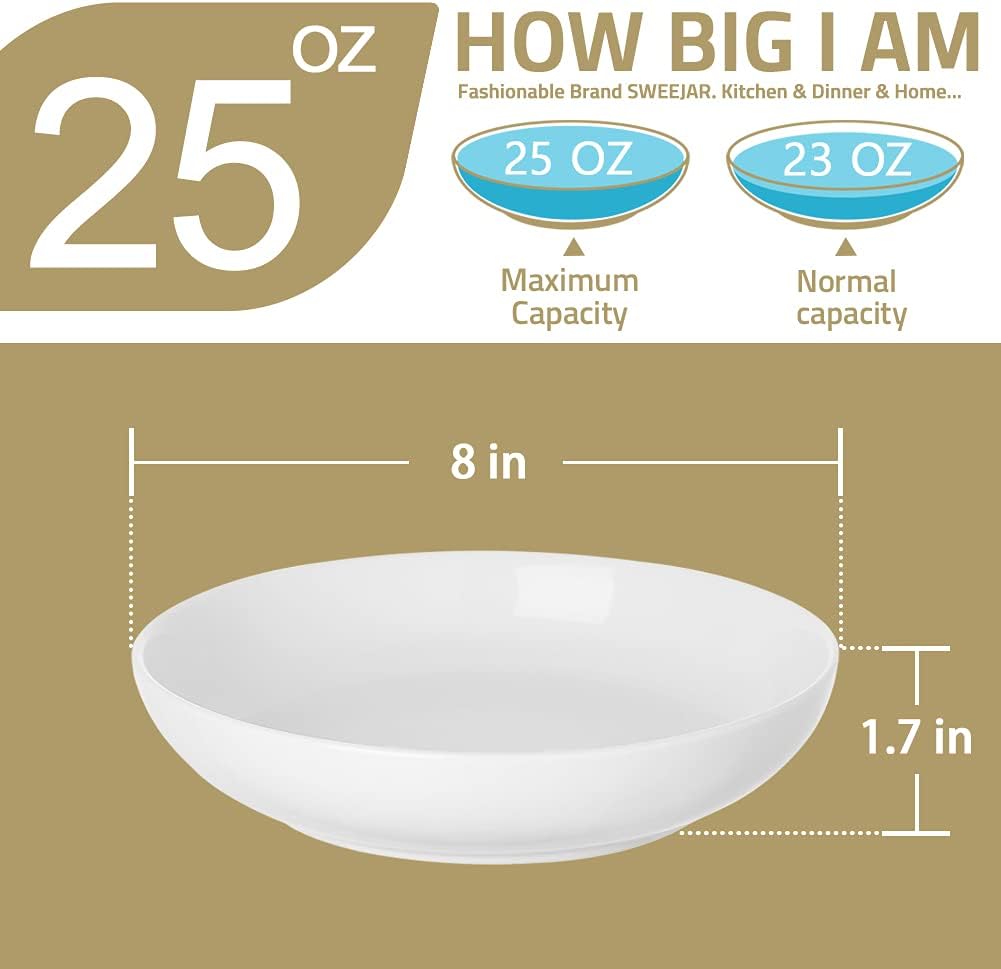Sweejar Ceramic Pasta Bowls Set | Set of 6 | 23 OZ