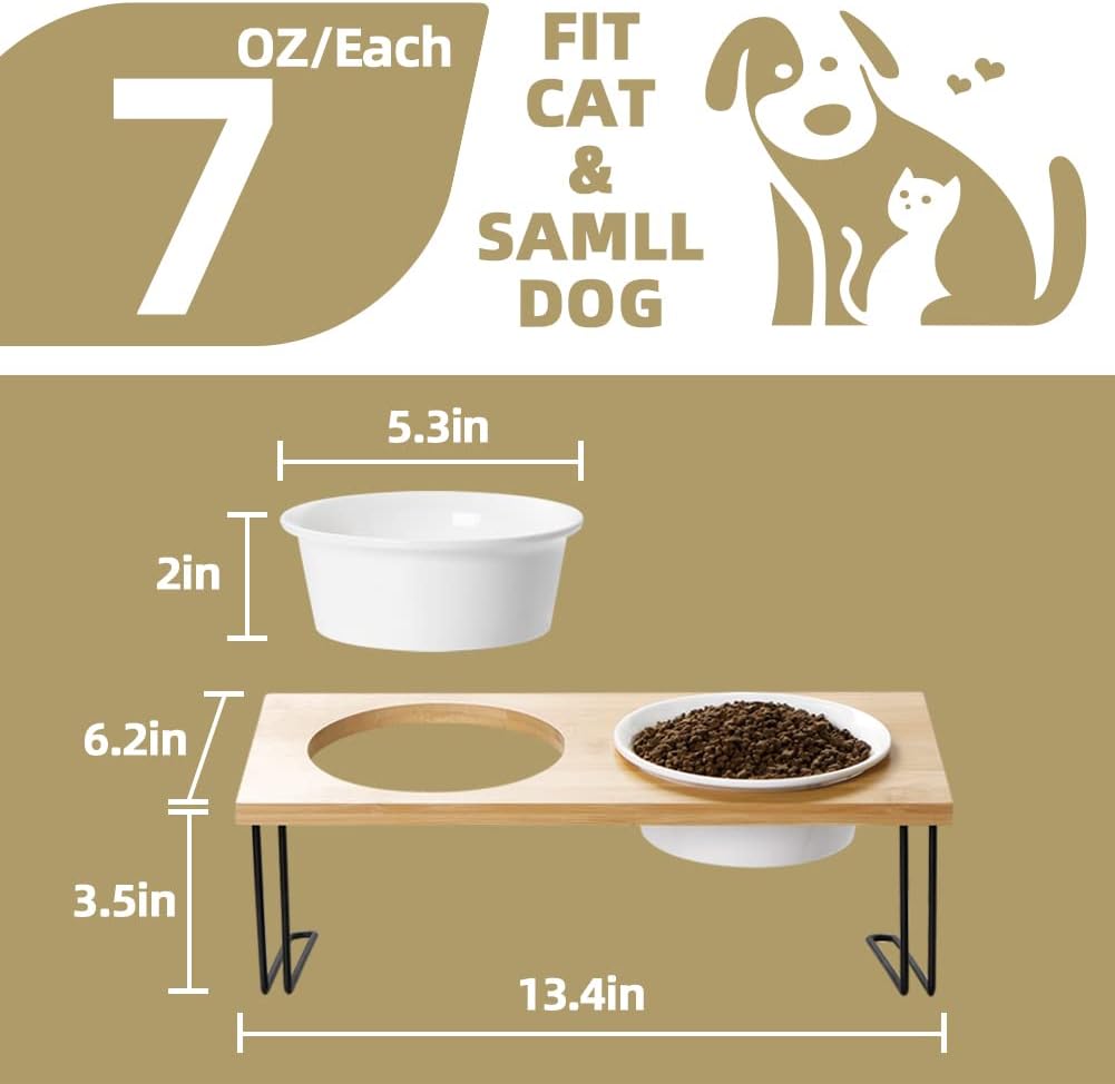 Sweejar Ceramic Elevated Cat Pet Bowls with Stand | Pack of 2