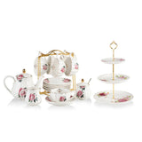 SWEEJAR Porcelain Tea Set with Cake Stand | 8 OZ Cups& Saucer Service For 6
