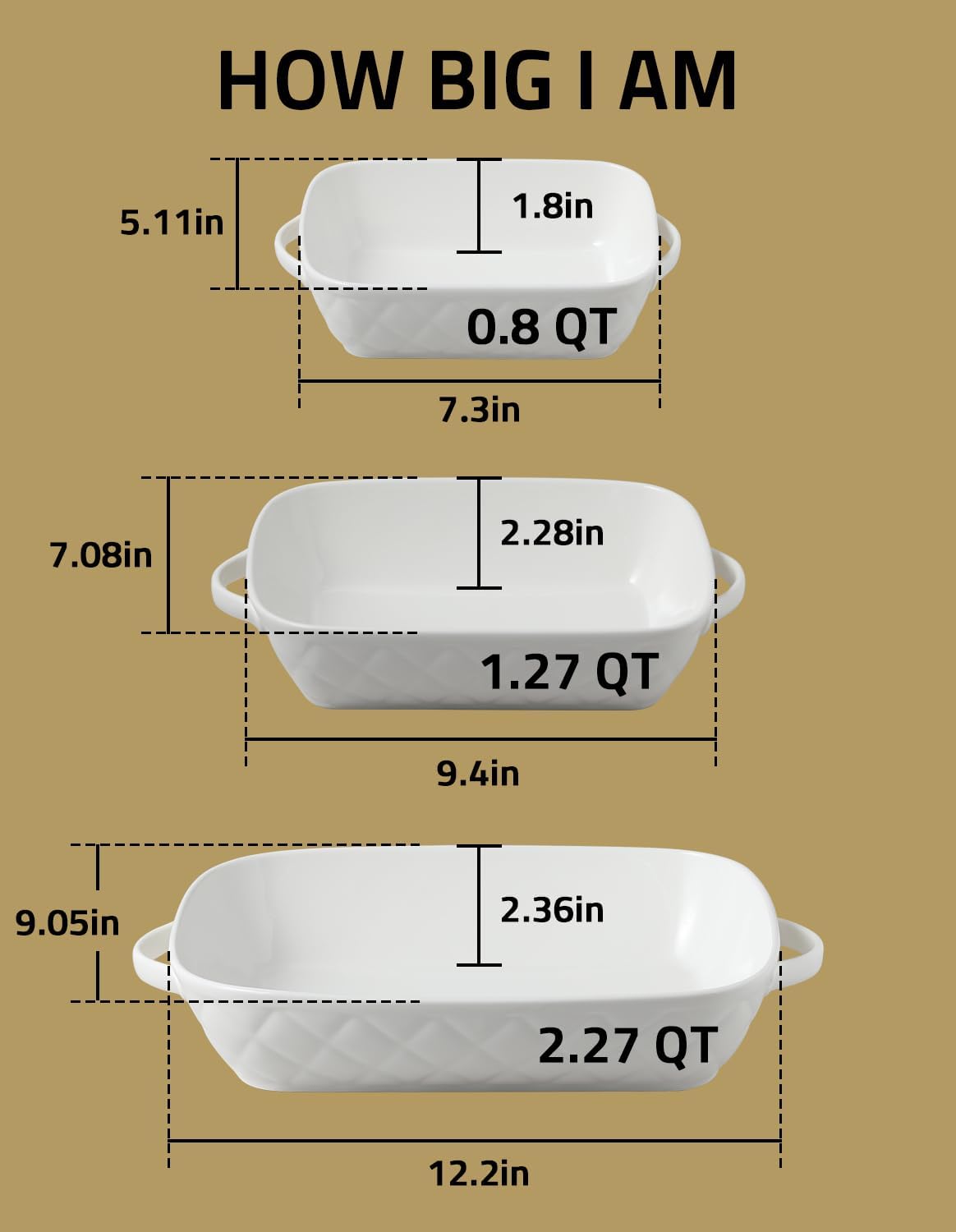 Sweejar Casserole  Baking Dish Dishes for Oven | Set of 3