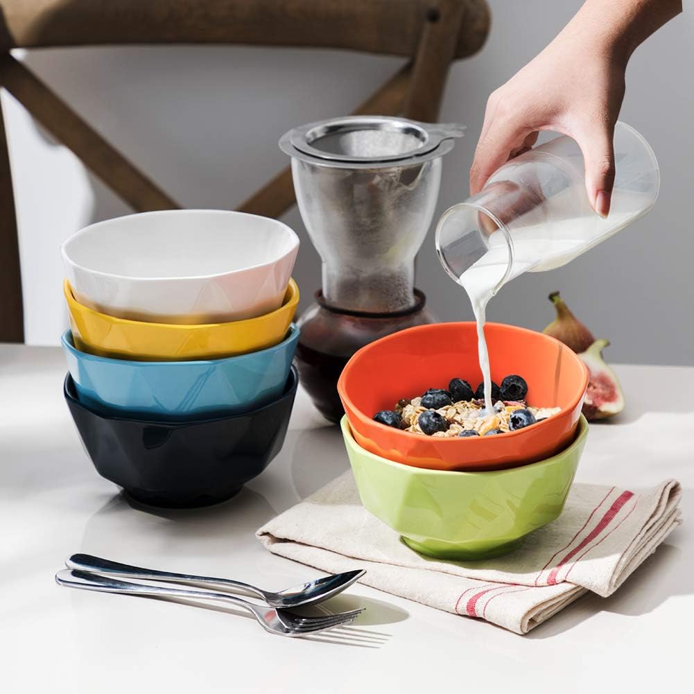 Sweejar Ceramic Rhombic Bowl | 26 Oz for Cereal, Salad, Pasta, Soup | Set of 6