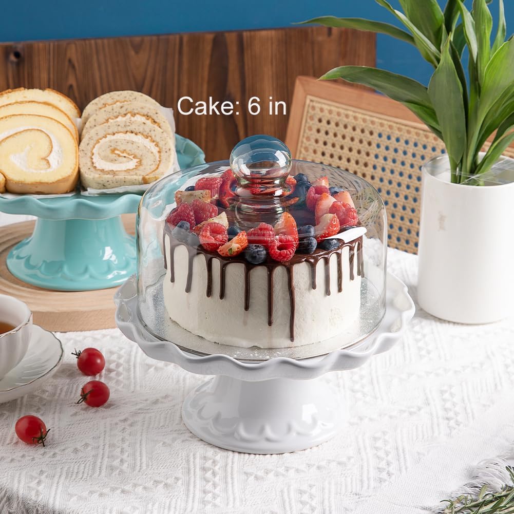 Sweejar Porcelain Cake Stand with Glass Lid | 10 Inch