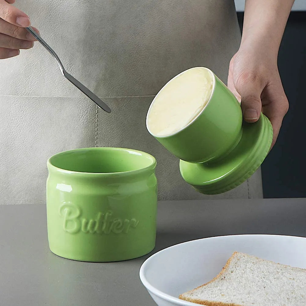 SWEEJAR Porcelain Butter Keeper Crock, French Butter Dish with Water Line, Ceramic Butter Container for soft butter
