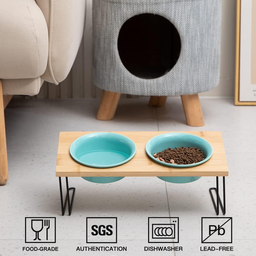 Sweejar Ceramic Elevated Cat Pet Bowls with Stand | Pack of 2