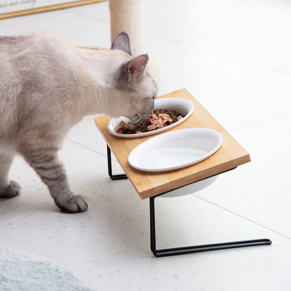 Sweejar Ceramic Elevated Cat Pet Bowls with Stand | Pack of 2