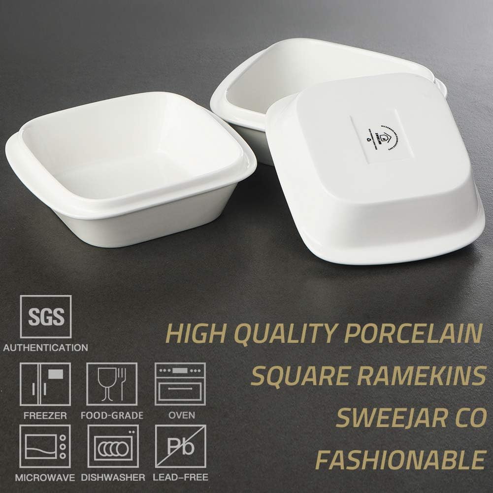 SWEEJAR Porcelain Ramekins with Handle for Baking | Set of 6