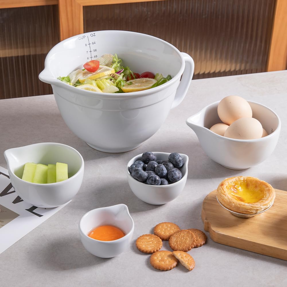 Sweejar Porcelain Mixing Bowl with Scale, Ceramic Serving Container for Baking, Prepping, Cooking