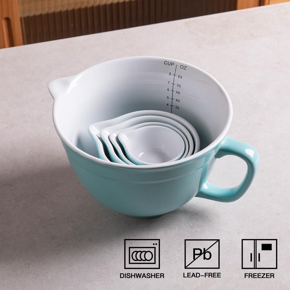 Sweejar Porcelain Mixing Bowl with Scale, Ceramic Serving Container for Baking, Prepping, Cooking