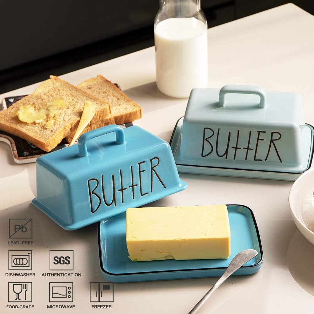 Sweejar Ceramic Butter Dish with Handle Lid | 7.3 Inch