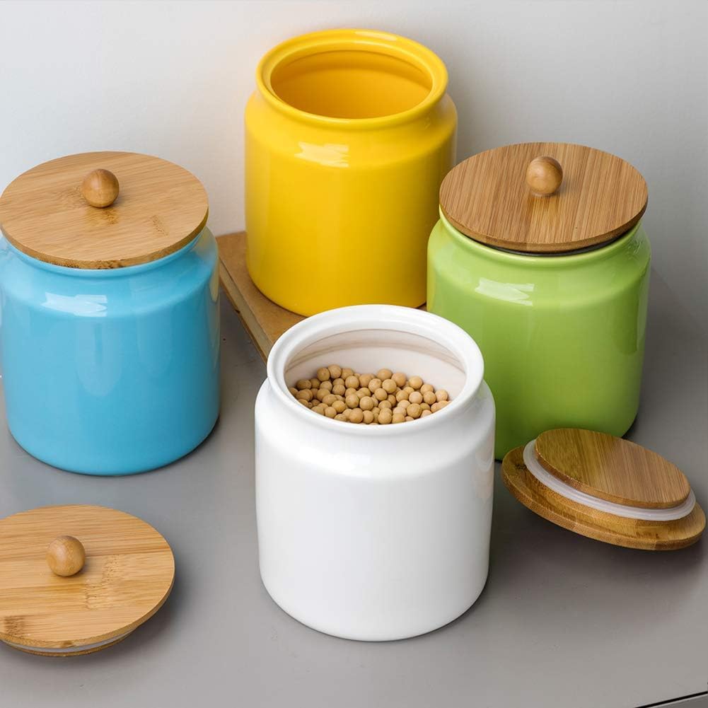 Sweejar Ceramic Kitchen Canisters | Porcelain Food Storage Jar with Airtight Seal Wooden Lid