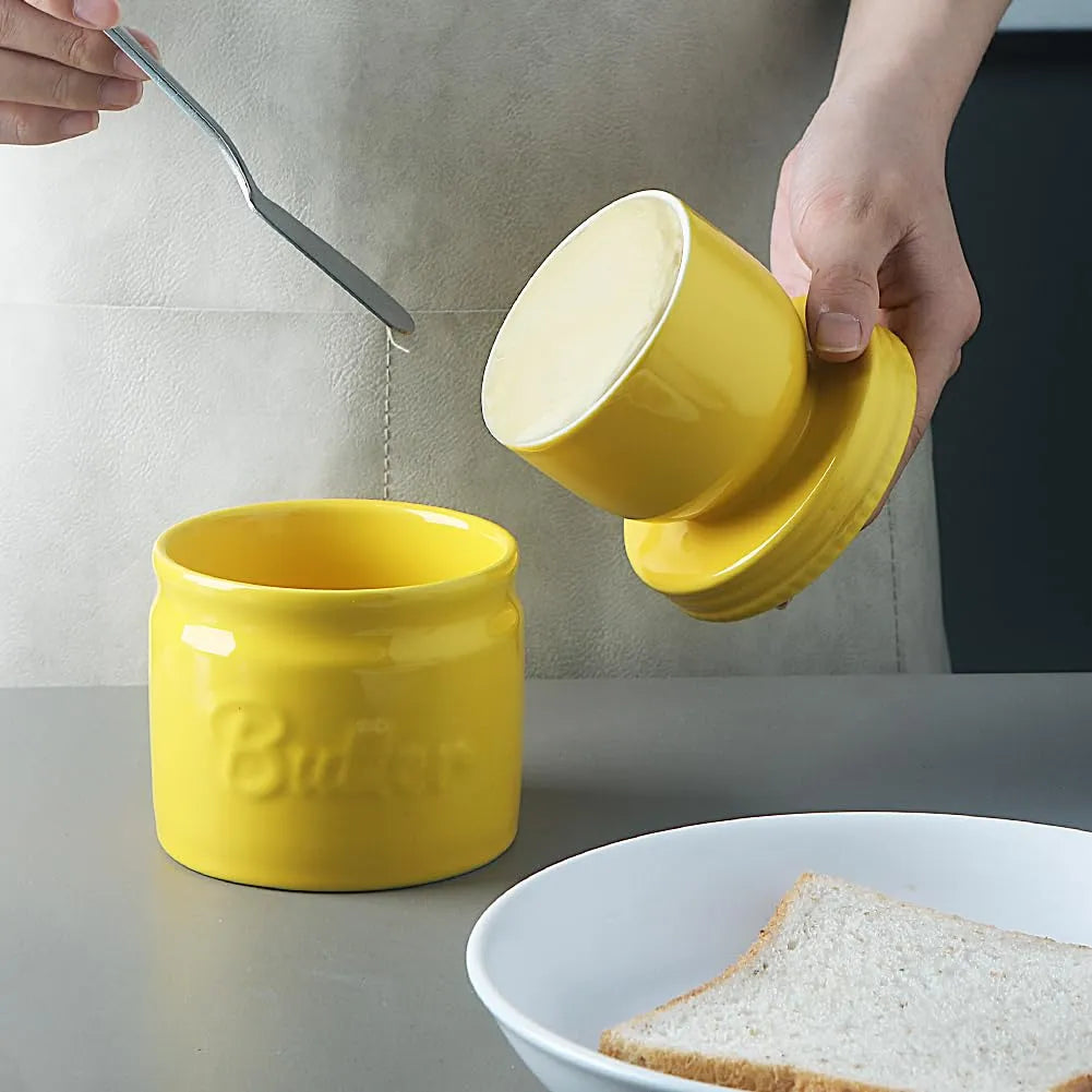 SWEEJAR Porcelain Butter Keeper Crock, French Butter Dish with Water Line, Ceramic Butter Container for soft butter