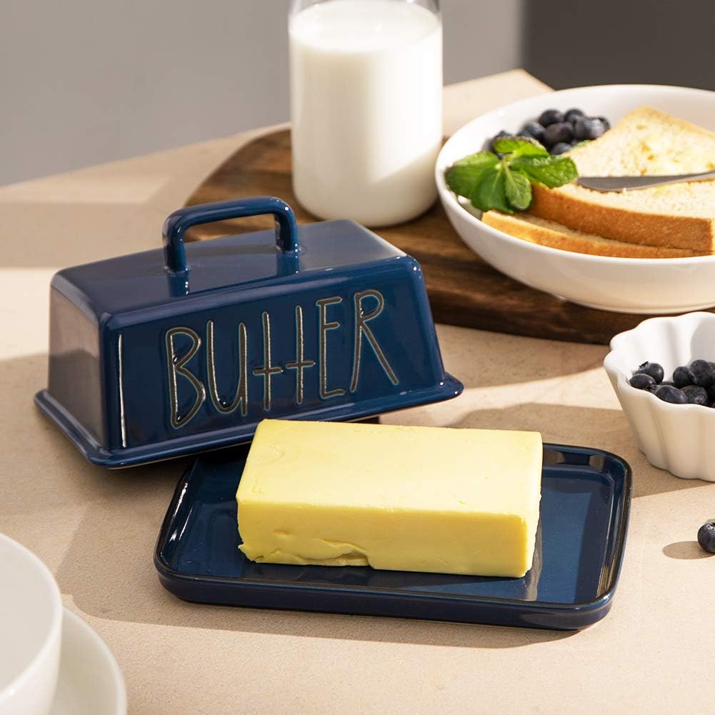 Sweejar Ceramic Butter Dish with Handle Lid | 7.3 Inch
