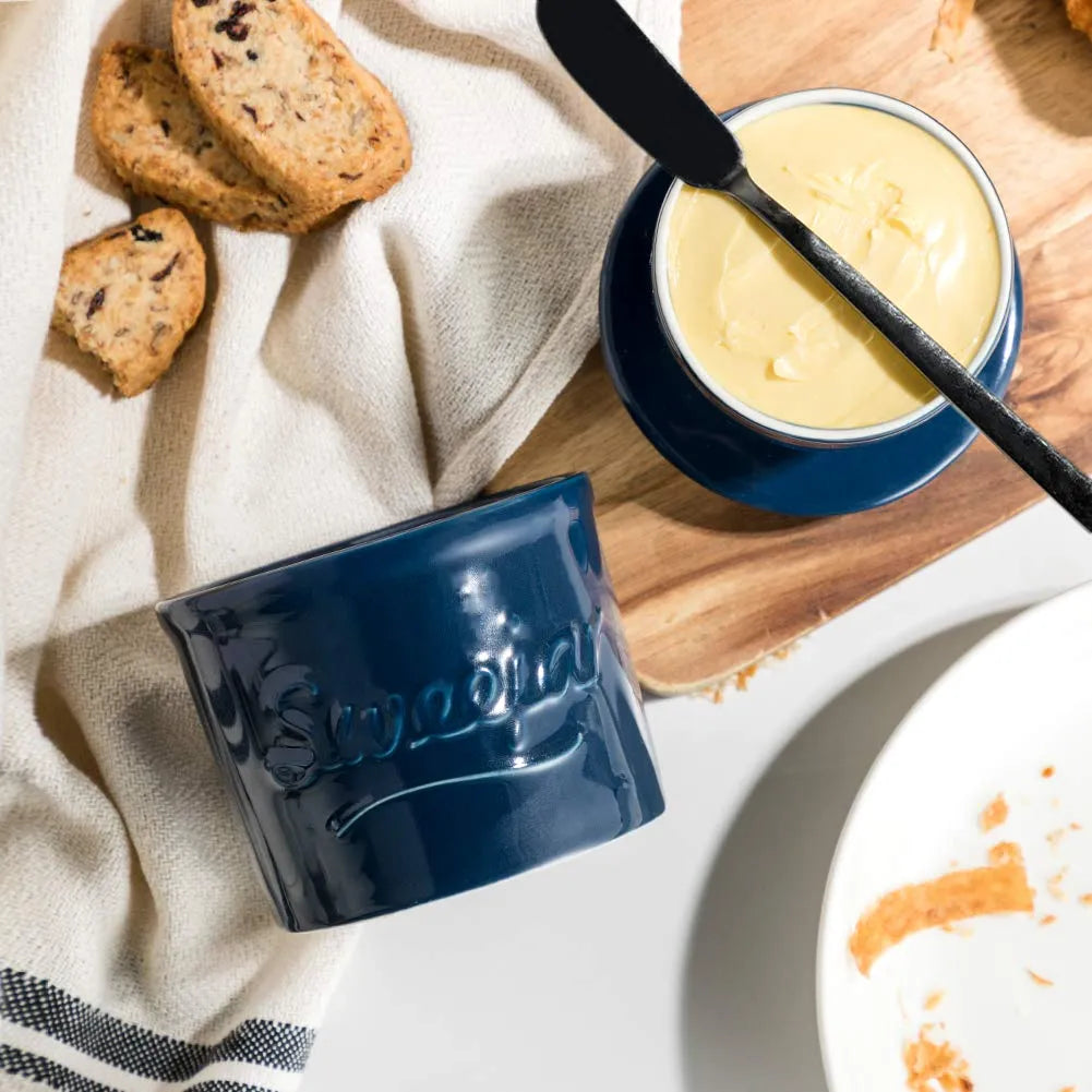 SWEEJAR Porcelain Butter Crock Keeper, French Butter Dish Keeps the Butter Fresh Soft & Spreadable, Serving Butter Easy for Bread Lovers Breakfast Kitchen Counter