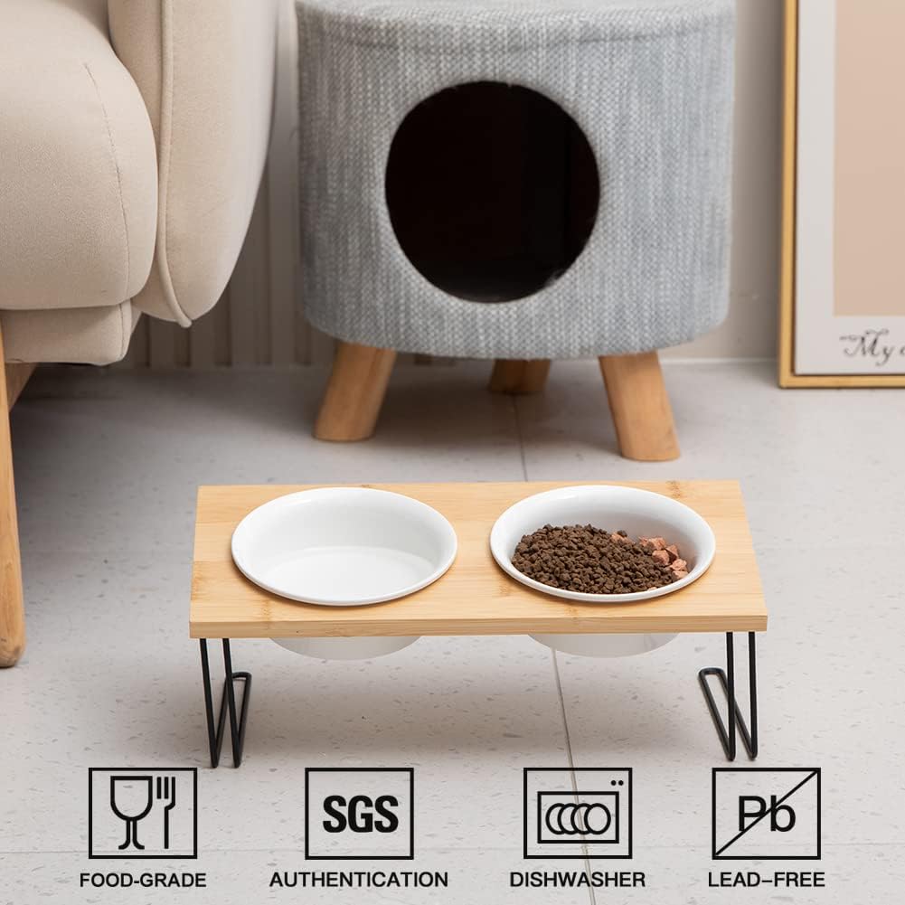 Sweejar Ceramic Elevated Cat Pet Bowls with Stand | Pack of 2