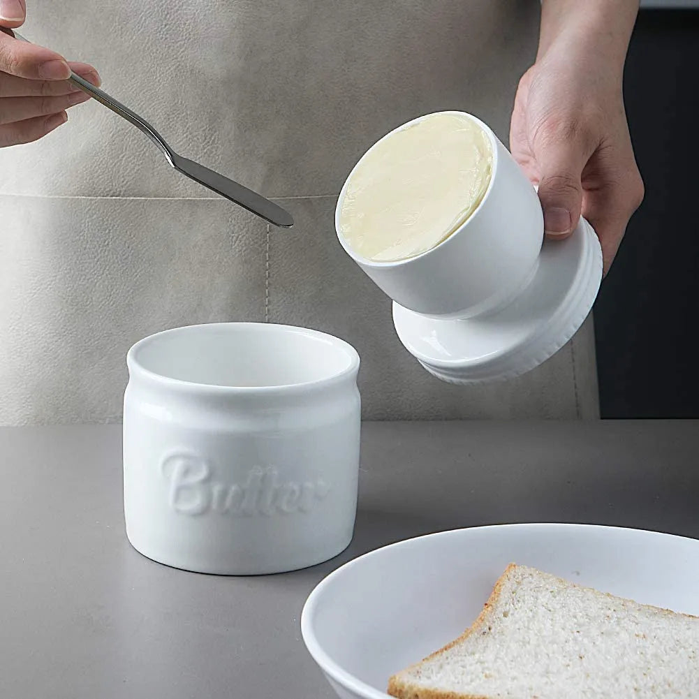 SWEEJAR Porcelain Butter Keeper Crock, French Butter Dish with Water Line, Ceramic Butter Container for soft butter