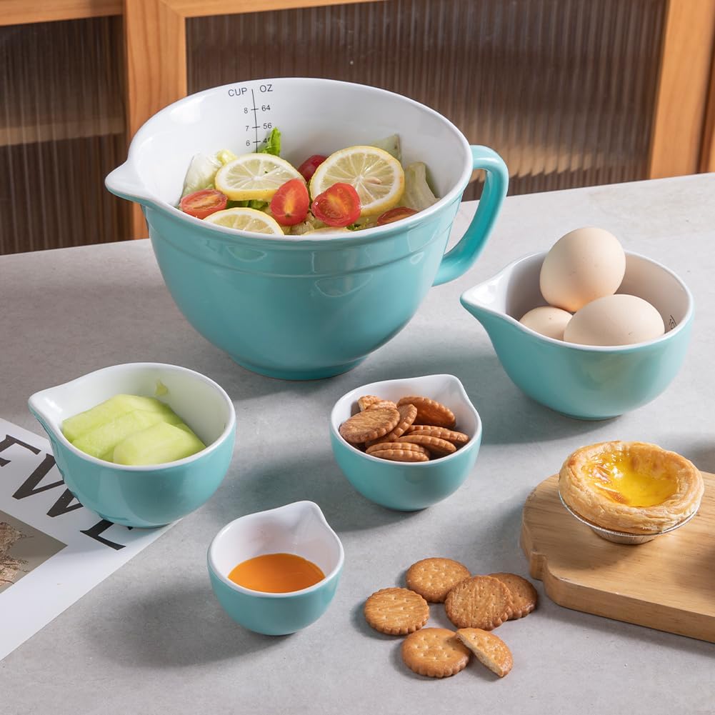 Sweejar Porcelain Mixing Bowl with Scale, Ceramic Serving Container for Baking, Prepping, Cooking