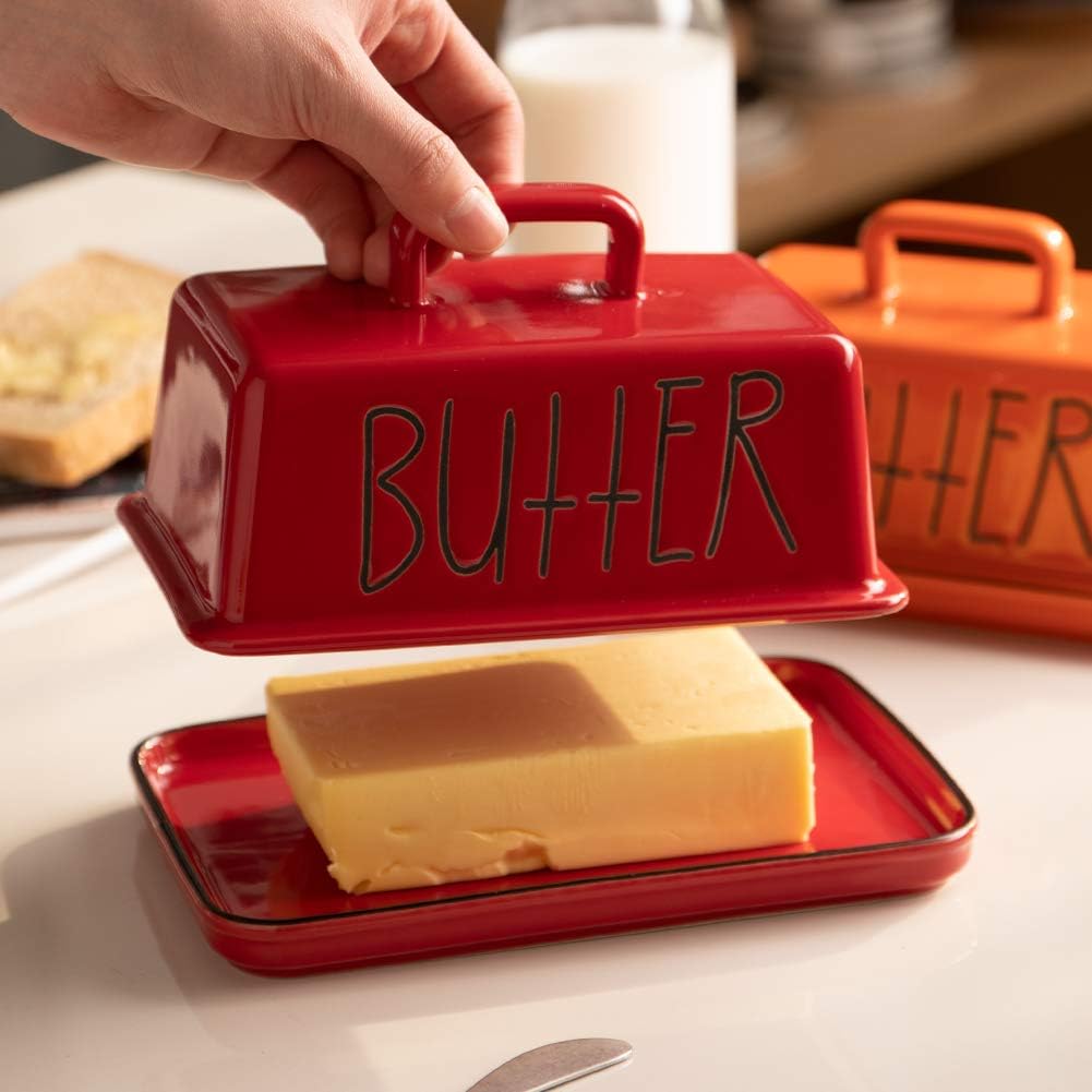 Sweejar Ceramic Butter Dish with Handle Lid | 7.3 Inch