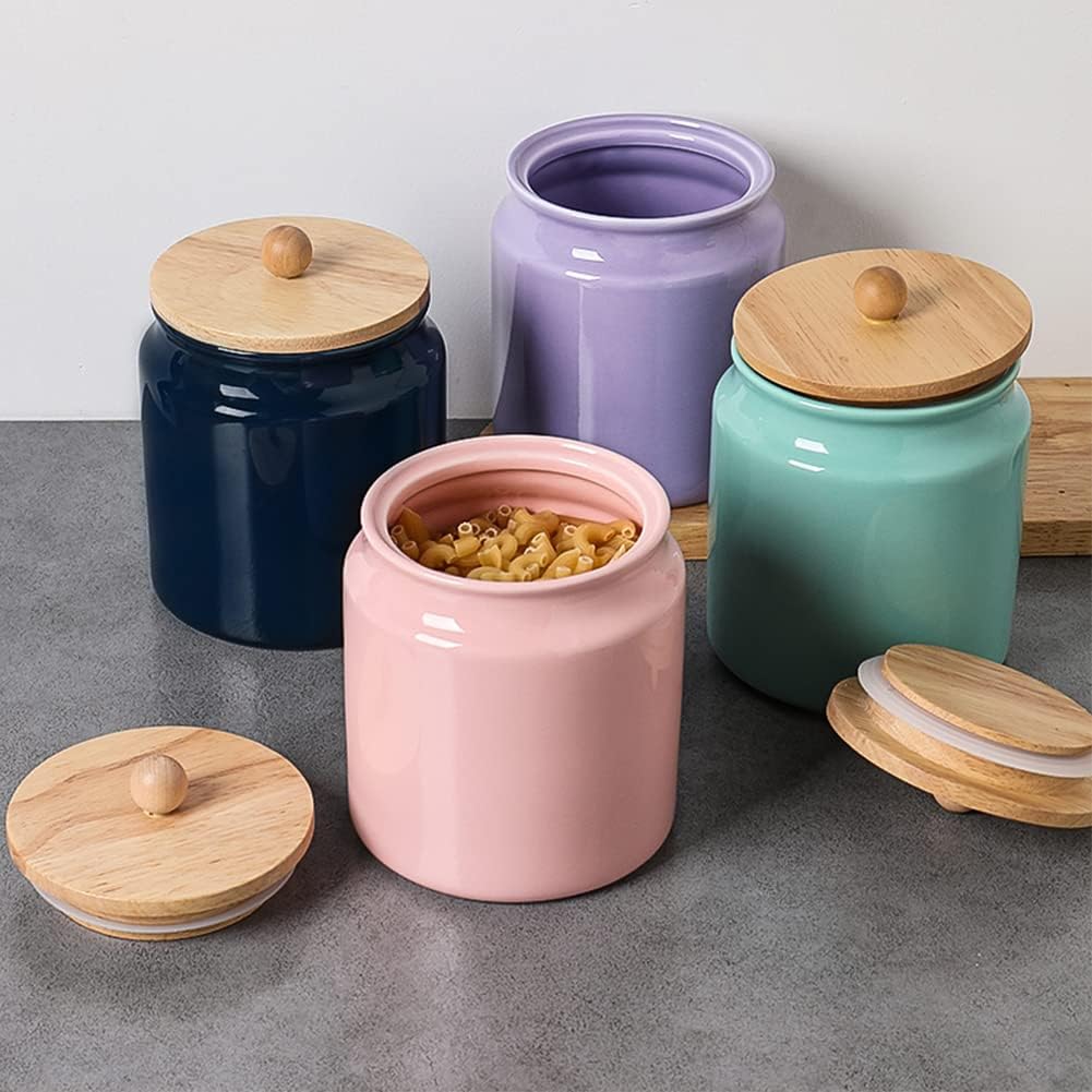 Sweejar Ceramic Kitchen Canisters | Porcelain Food Storage Jar with Airtight Seal Wooden Lid
