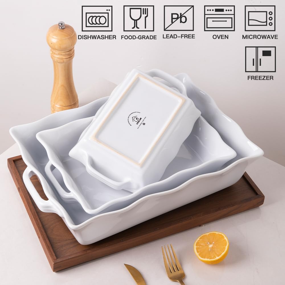 Sweejar Casserole Baking Dishes for Oven | Ceramic Bakeware Set of 3