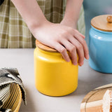 Sweejar Ceramic Kitchen Canisters | Porcelain Food Storage Jar with Airtight Seal Wooden Lid