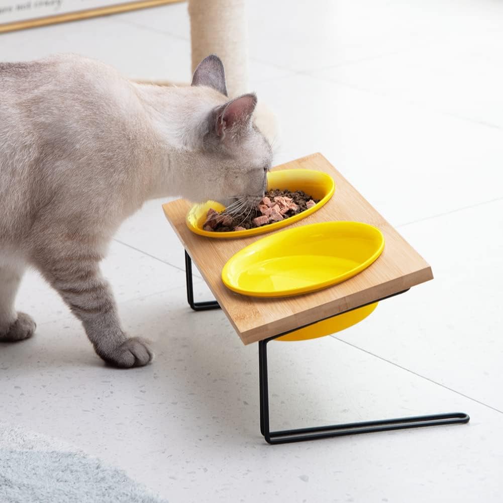 Sweejar Ceramic Elevated Cat Pet Bowls with Stand | Pack of 2