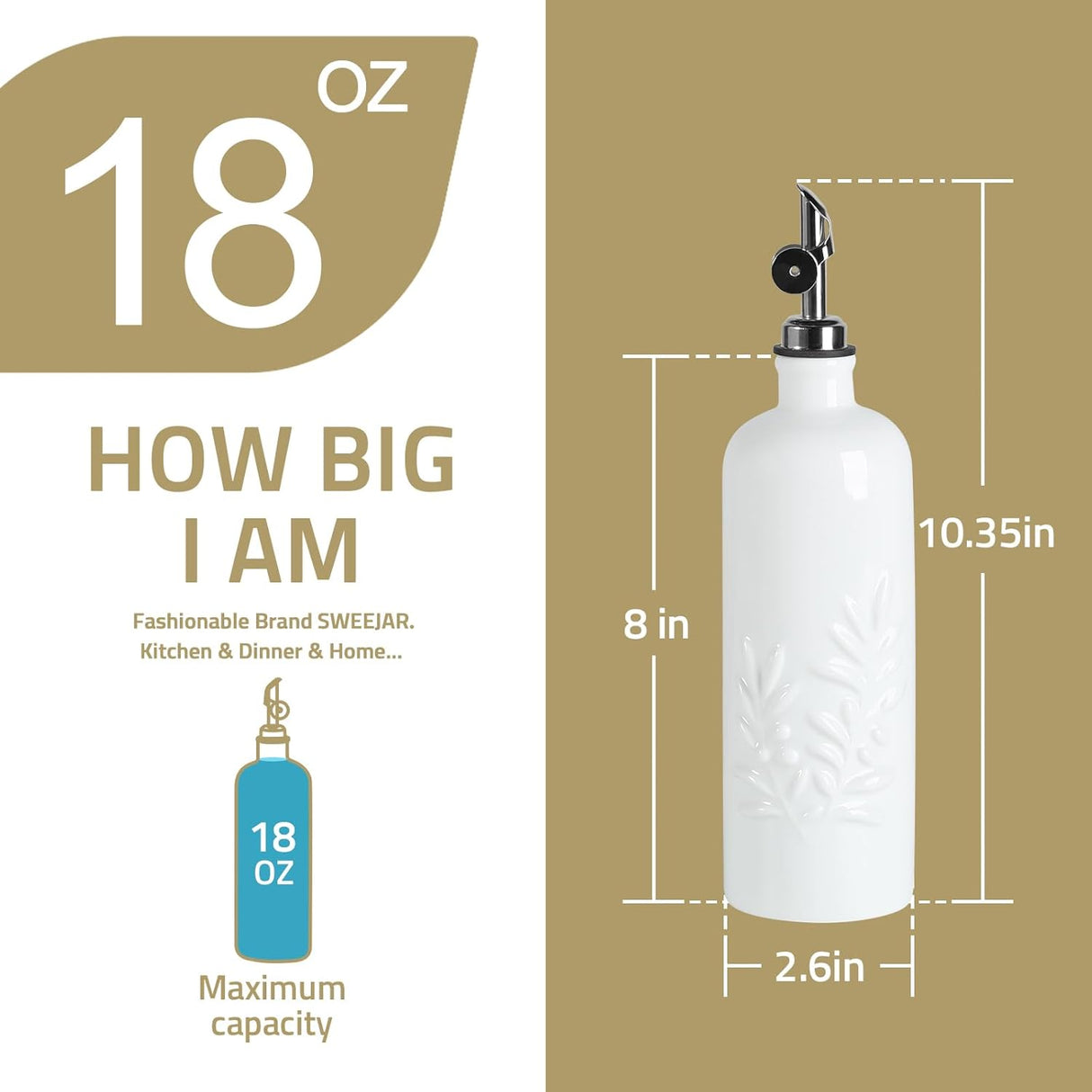 Sweejar Olive Oil Dispenser Bottle for Kitchen | 18 Oz | Leak Proof