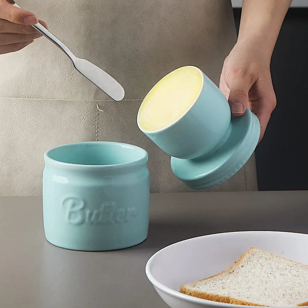 SWEEJAR Porcelain Butter Keeper Crock, French Butter Dish with Water Line, Ceramic Butter Container for soft butter