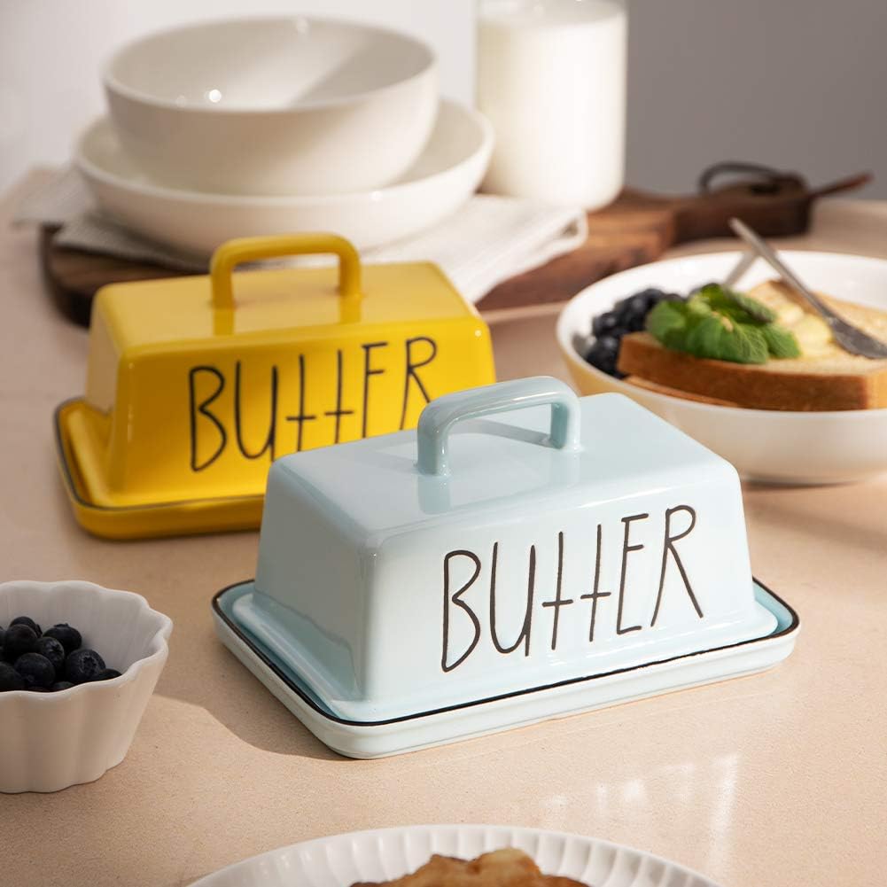Sweejar Ceramic Butter Dish with Handle Lid | 7.3 Inch