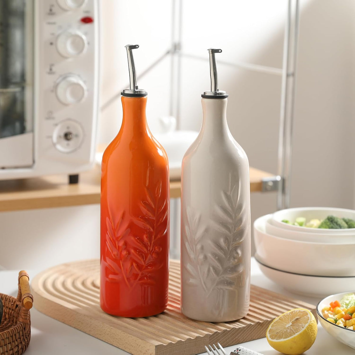 Sweejar Ceramic Olive Oil Dispenser Bottle | Storage Oil, Vinegar, Soy Sauce, Coffee Syrup, Liquids
