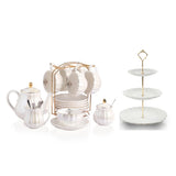 SWEEJAR Porcelain Tea Set with Cake Stand | 8 OZ Cups& Saucer Service For 6