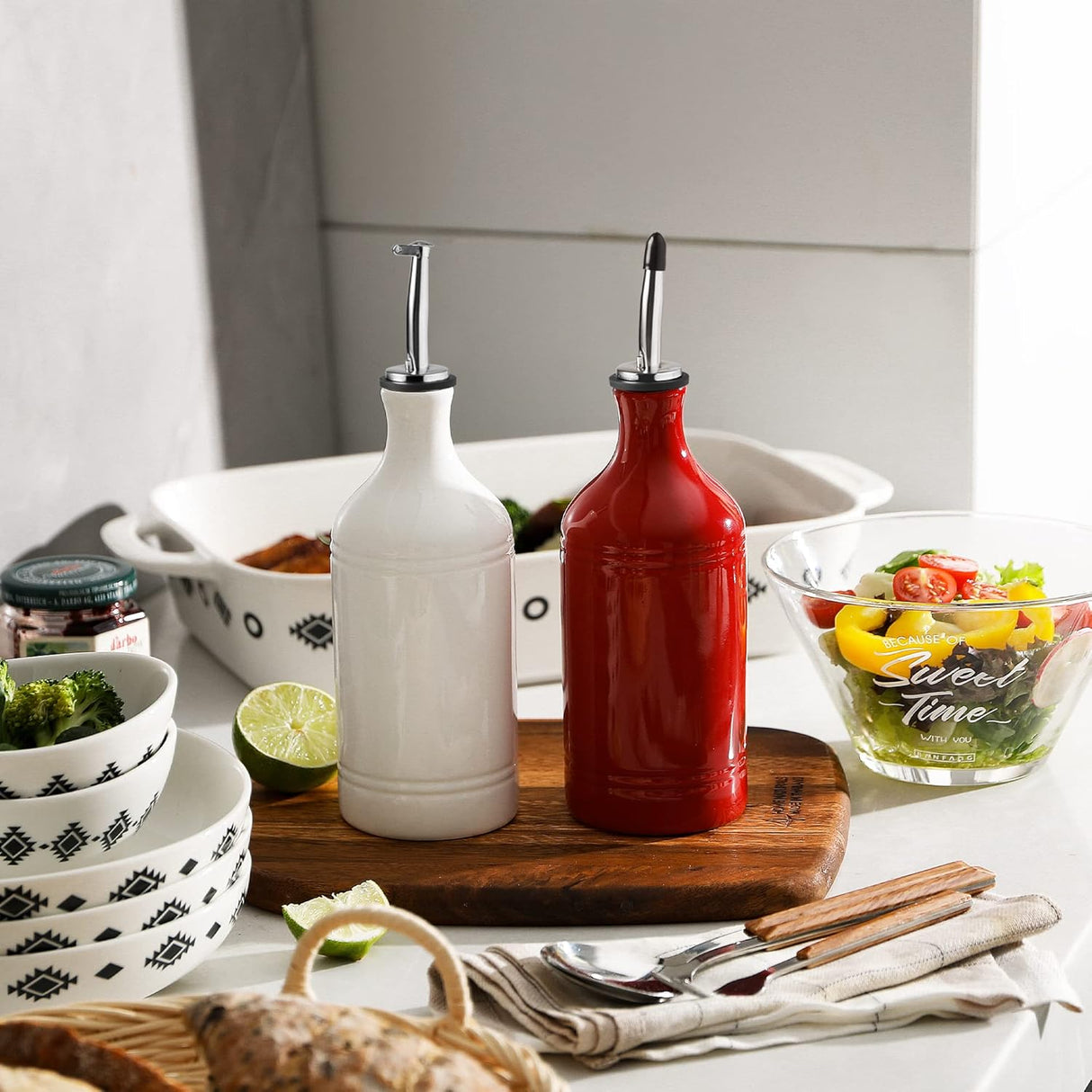 Sweejar Ceramic Olive Oil Dispenser Bottle | Storage Oil, Vinegar, Coffee Syrups