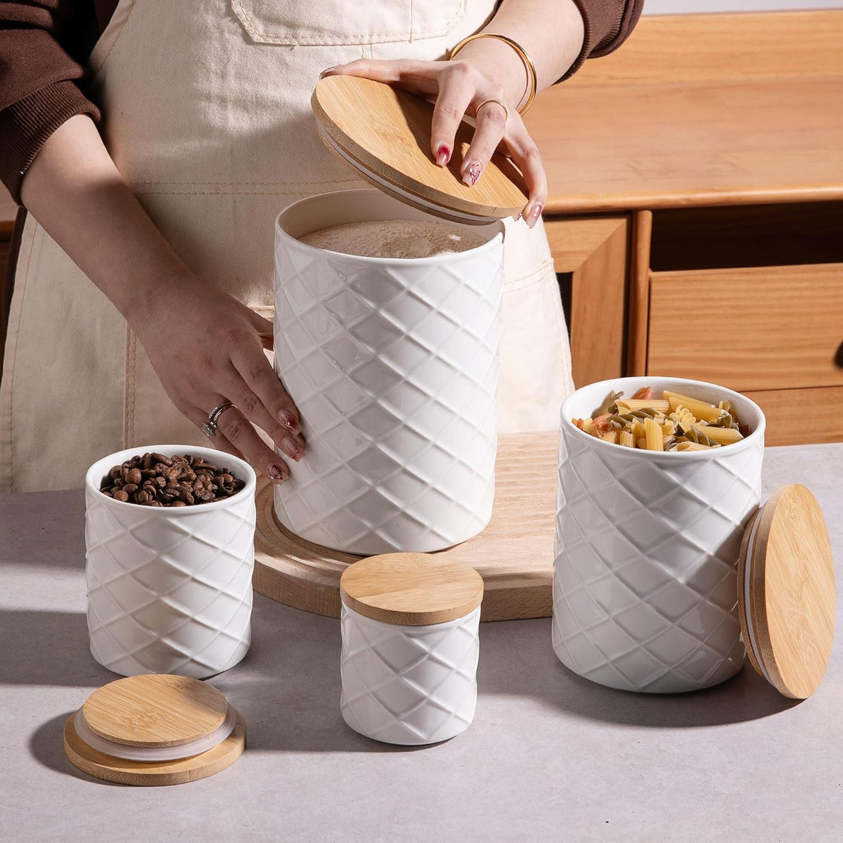 Sweejar Ceramic Canisters Food Storage Jar Sets for Kitchen