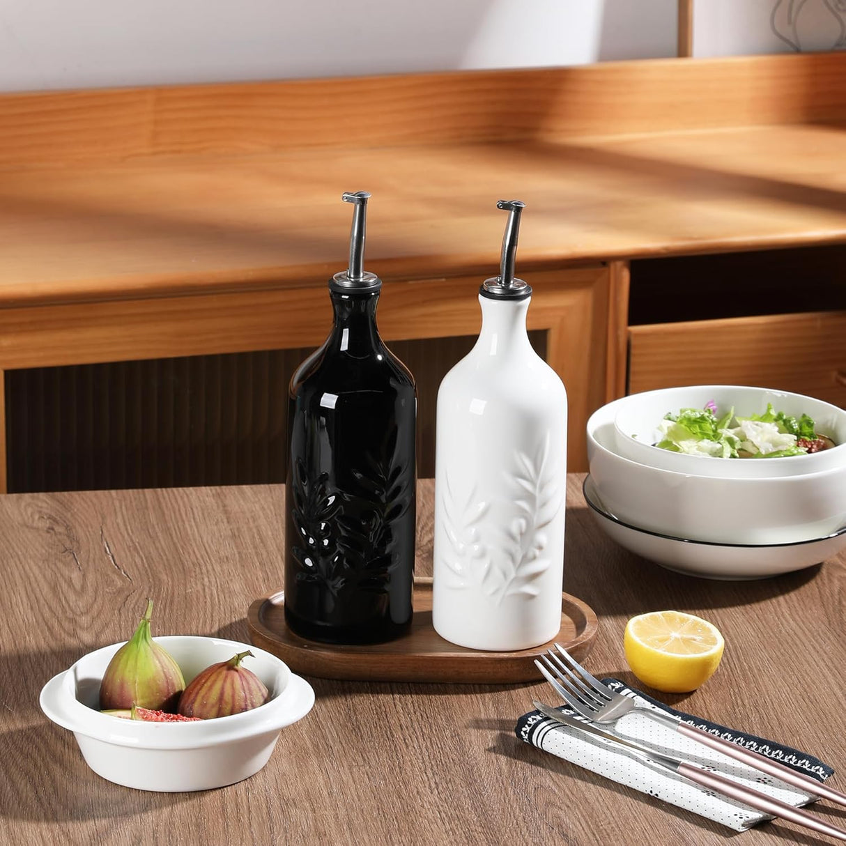 Sweejar Ceramic Olive Oil Dispenser Bottle | Storage Oil, Vinegar, Soy Sauce, Coffee Syrup, Liquids