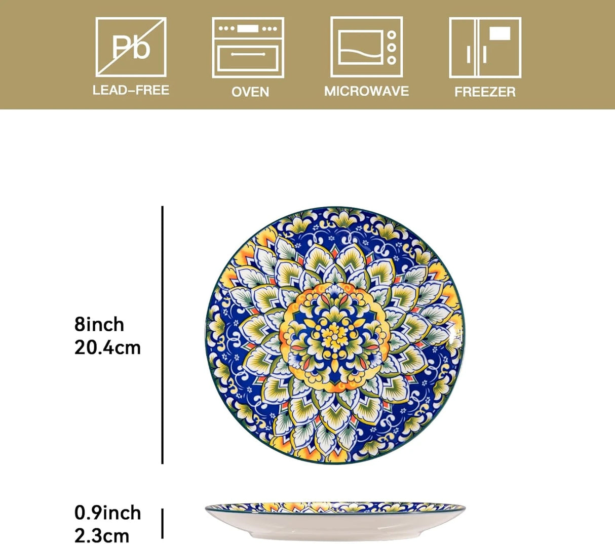 Sweejar 8inch Bohemia Salad Plates Set of 6