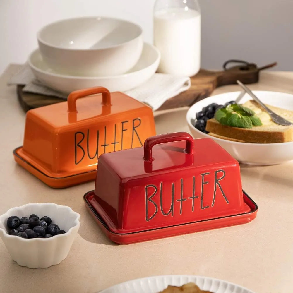Sweejar Ceramic Butter Dish with Handle Lid | 7.3 Inch