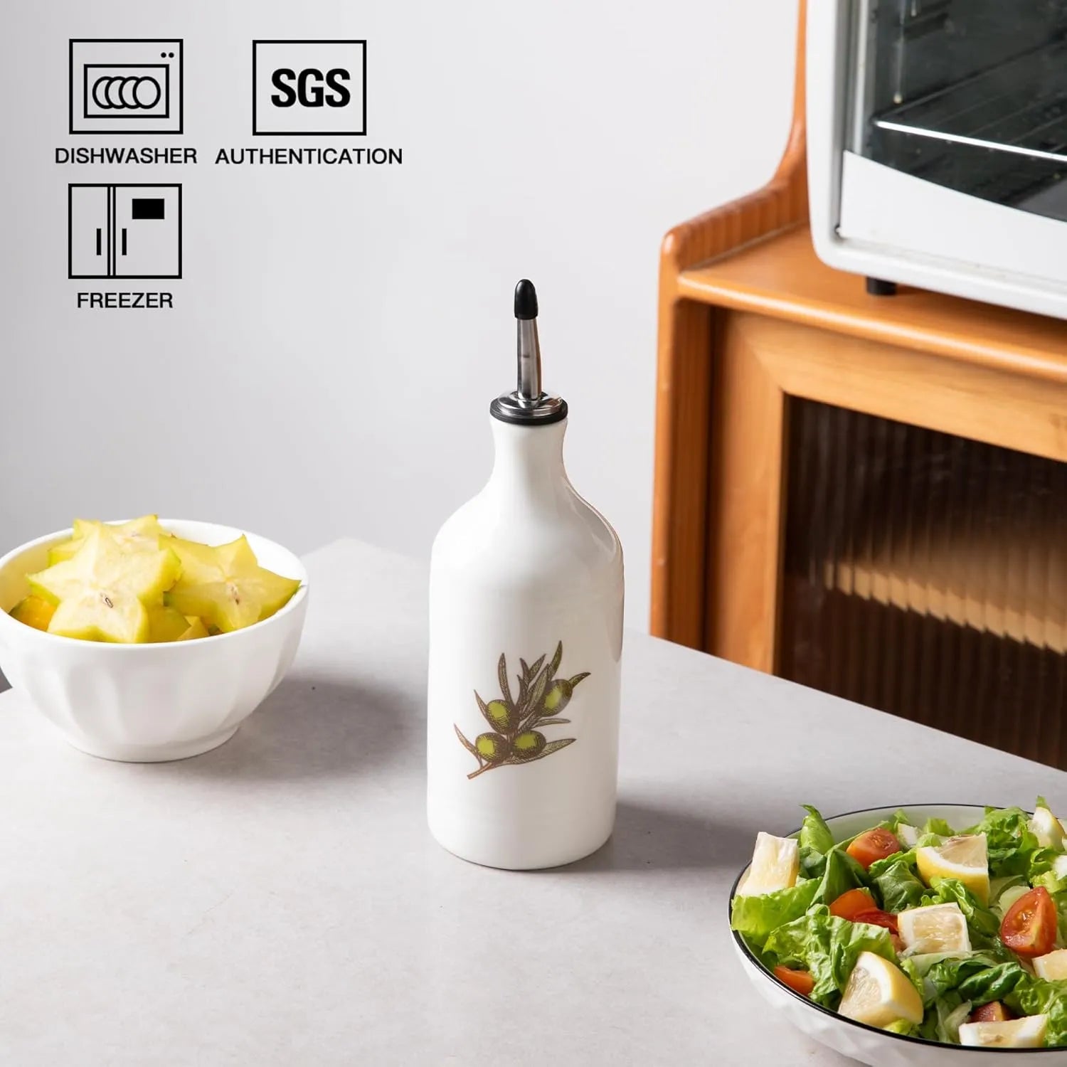 Sweejar Olive Leaf White Ceramic Olive Oil Dispenser