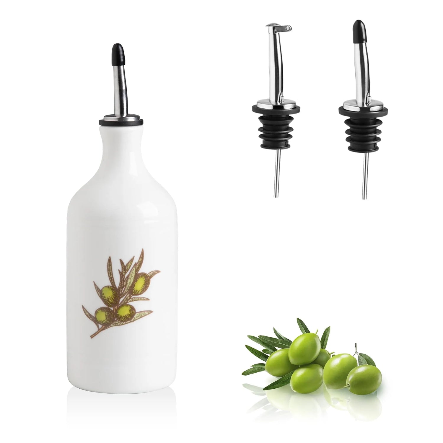 Sweejar Olive Leaf White Ceramic Olive Oil Dispenser