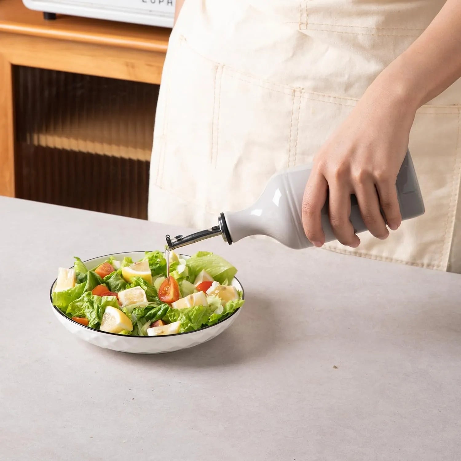 Sweejar Olive Leaf White Ceramic Olive Oil Dispenser