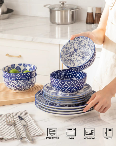 Sweejar Dinnerware for 6 | Blue and White Porcelain