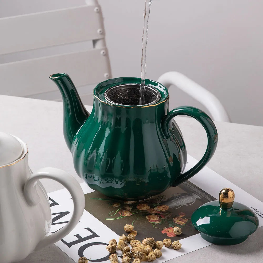 SWEEJAR Royal Teapot, Ceramic Tea Pot with Removable Stainless Steel Infuser, Blooming & Loose Leaf Teapot - 28 Ounce