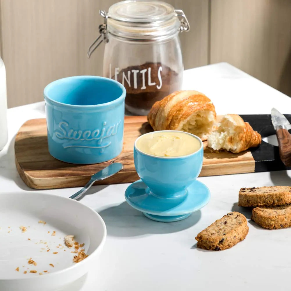 SWEEJAR Porcelain Butter Crock Keeper, French Butter Dish Keeps the Butter Fresh Soft & Spreadable, Serving Butter Easy for Bread Lovers Breakfast Kitchen Counter