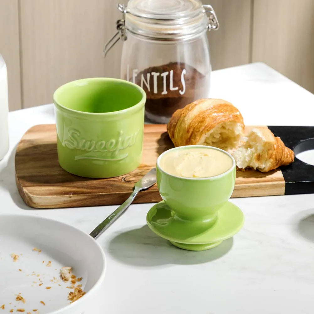 SWEEJAR Porcelain Butter Crock Keeper, French Butter Dish Keeps the Butter Fresh Soft & Spreadable, Serving Butter Easy for Bread Lovers Breakfast Kitchen Counter