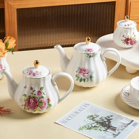 SWEEJAR Porcelain Tea Set with Cake Stand | 8 OZ Cups& Saucer Service For 6