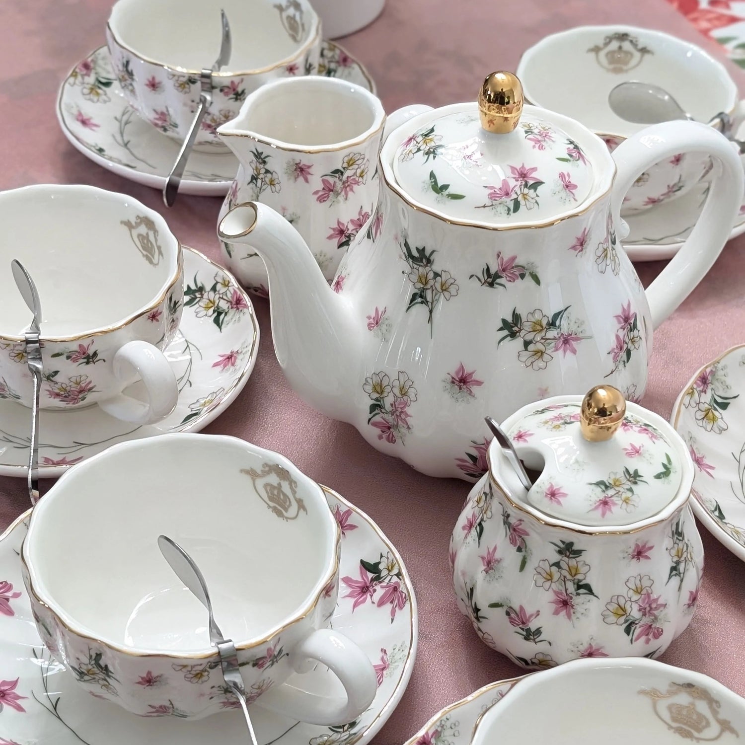 SWEEJAR Porcelain Tea Set with Cake Stand | 8 OZ Cups& Saucer Service For 6