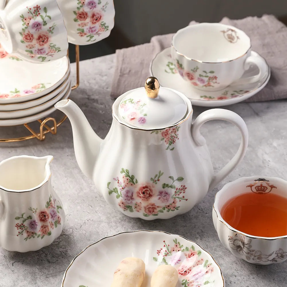 SWEEJAR Porcelain Tea Sets with Cake Stand | 8 OZ Cups& Saucer Service For 6